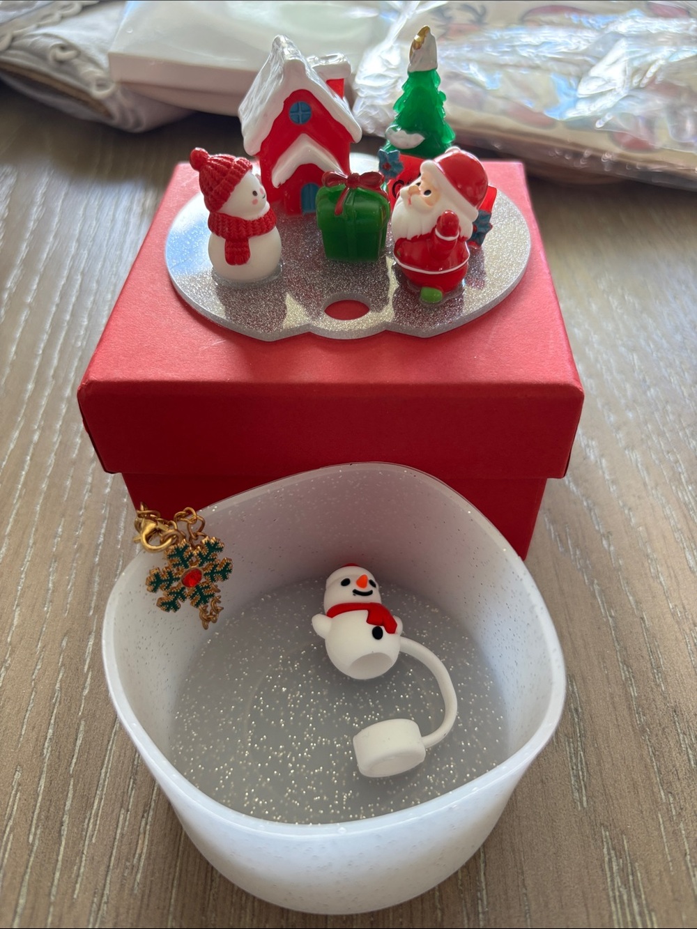 Holiday Snowman & Santa Cup Topper Set